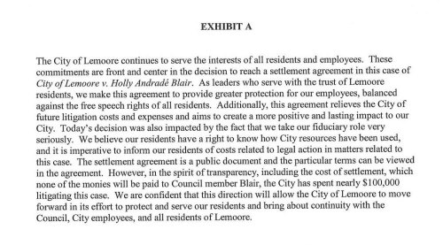 Council agrees to court-approved deal with Holly Blair. Cost to City nearly $100,000 including paying Blair's legal fees Exhibit A from the Kings County Superior Court's Compromise and Release Agreement